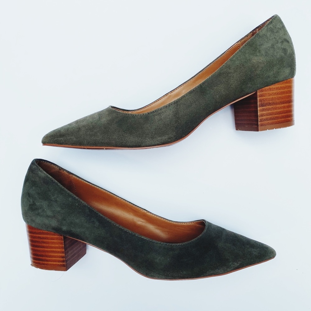 Green Suede Chunky Heels